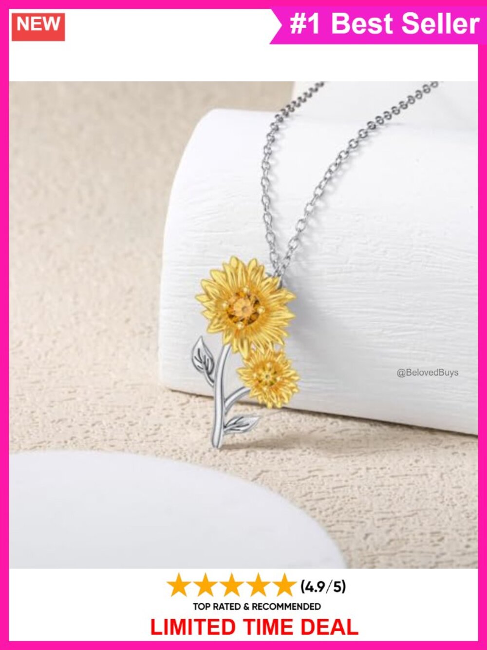 Sunflower Necklace Sterling Silver Citrine Pendant - Picture 3 of 5